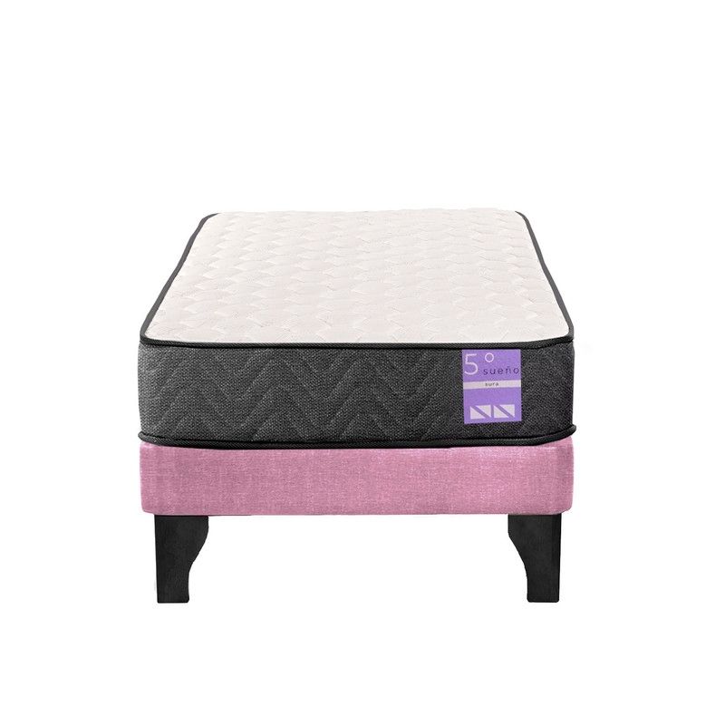 5 SUEÑO - Cama Europea 1,5 Plazas Aura Base + Colchón Negro Rosado