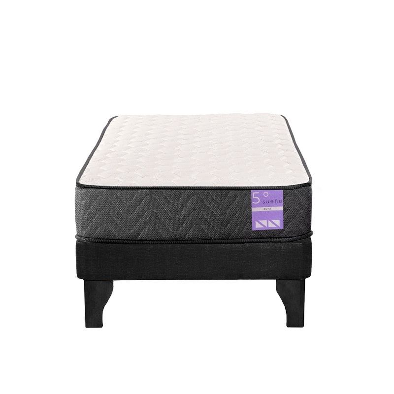 5 SUEÑO - Cama Europea 1,5 Plazas Aura Base + Colchón Negro Negro