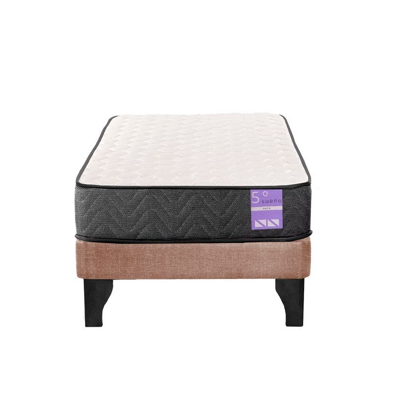 5 SUEÑO - Cama Europea 1,5 Plazas Aura Base + Colchón Negro Beige