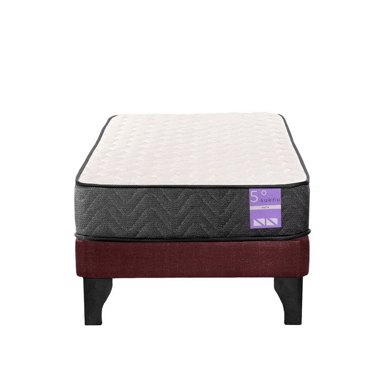 5 SUEÑO - Cama Europea 1,5 Plazas Aura Base + Colchón Negro Burdeo