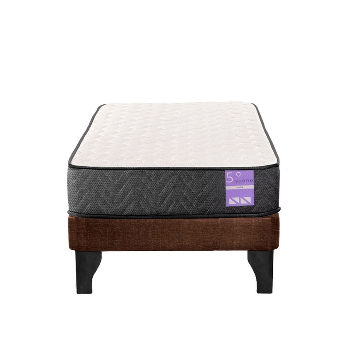 5 SUEÑO - Cama Europea 1,5 Plazas Aura Base + Colchón Negro Café