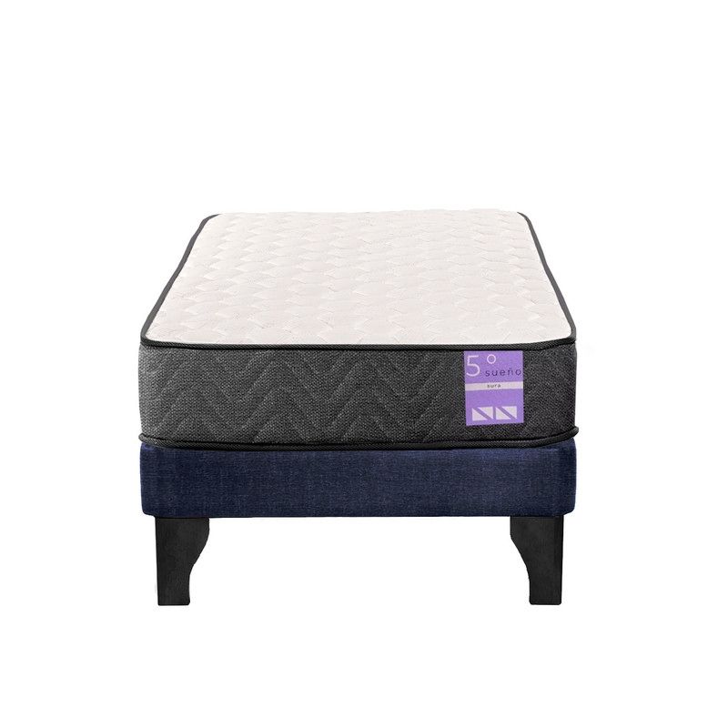 5 SUEÑO - Cama Europea 1,5 Plazas Aura Base + Colchón Negro Azul