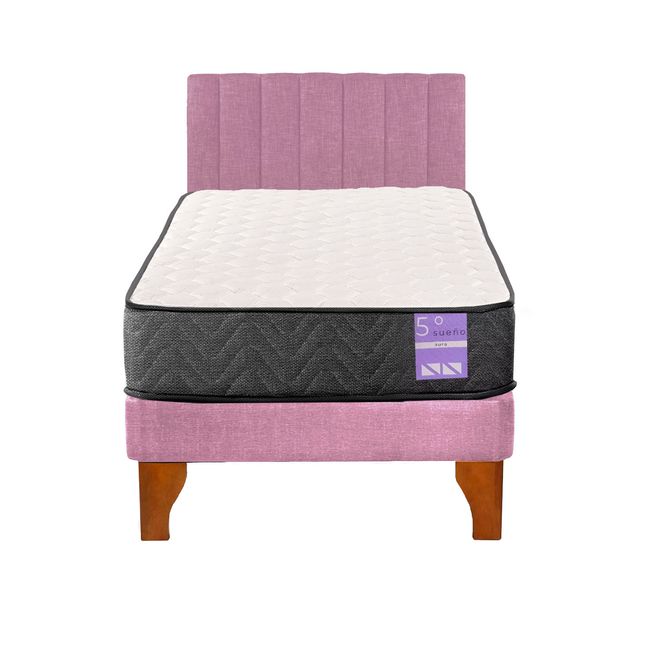 5 SUEÑO - Cama Europea 1,5 Plazas Aura + Respaldo Tubular Madera Rosado…