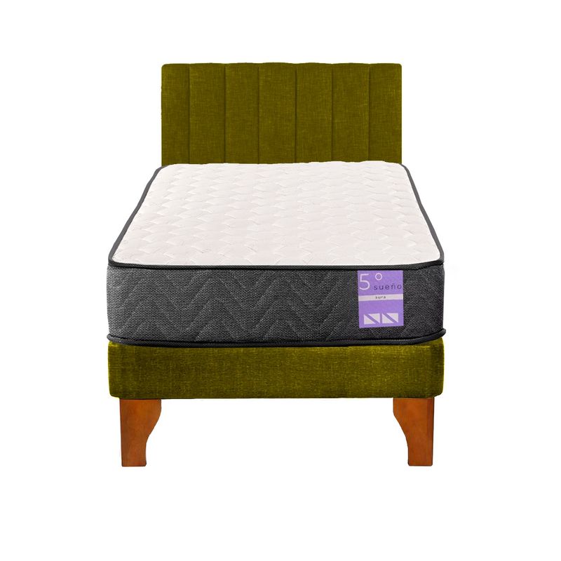 5 SUEÑO - Cama Europea 1,5 Plazas Aura + Respaldo Tubular Madera Verde