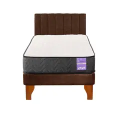 5 SUEÑO - Cama Europea 1,5 Plazas Aura + Respaldo Tubular Madera Café