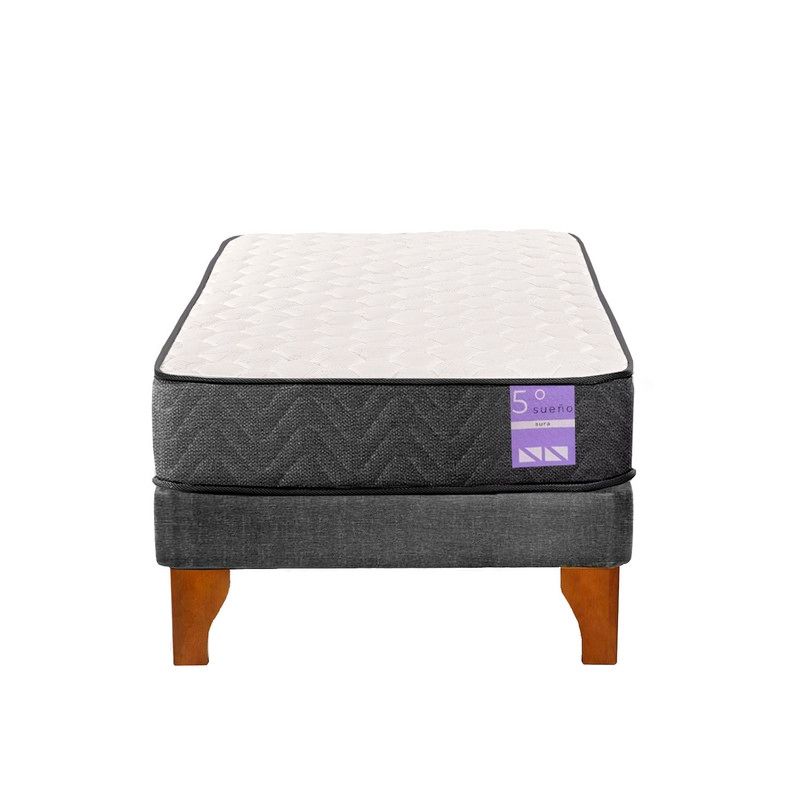 5 SUEÑO - Cama Europea 1 Plaza Aura Base + Colchón Madera Gris