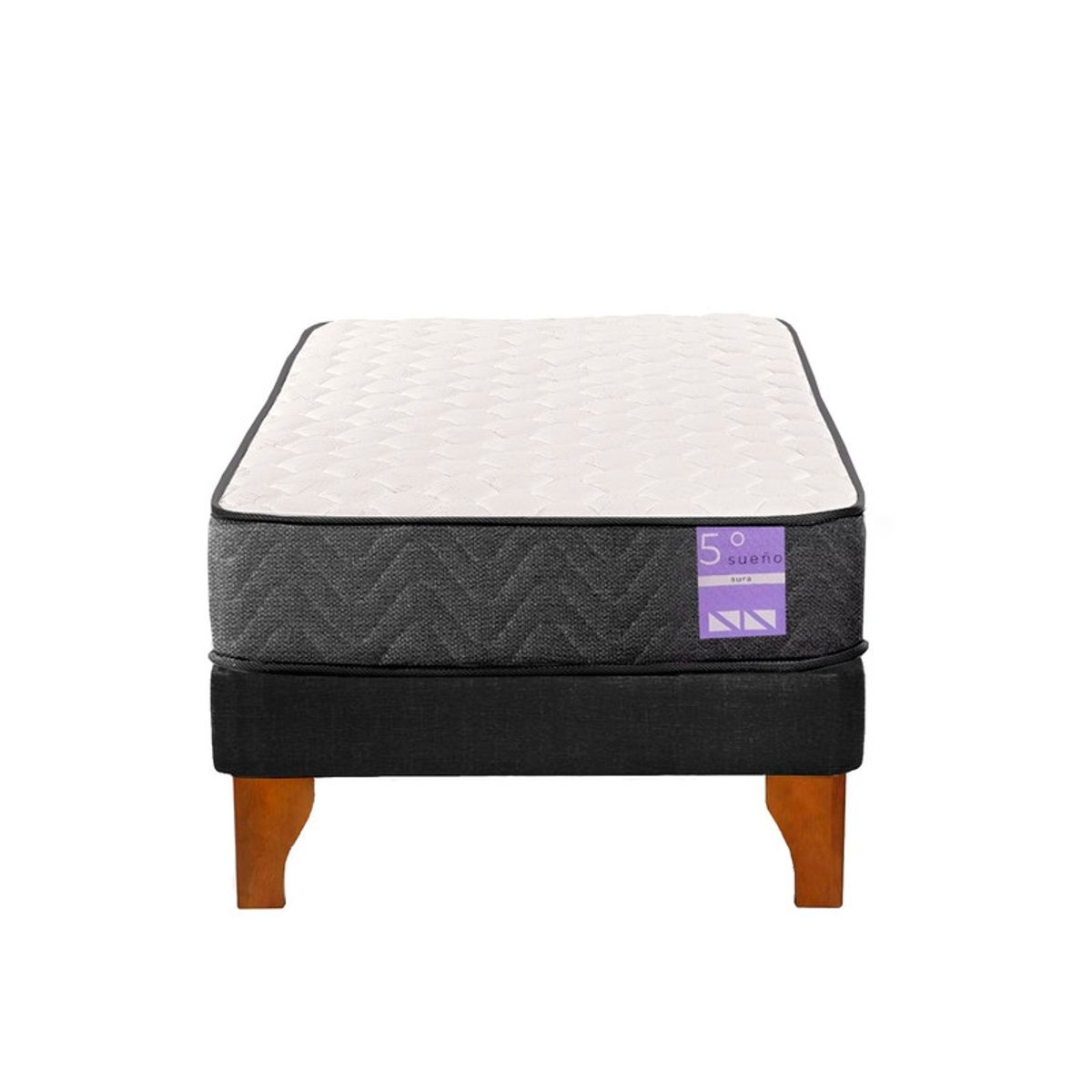 5 SUEÑO - Cama Europea 1 Plaza Aura Base + Colchón Madera Negro…