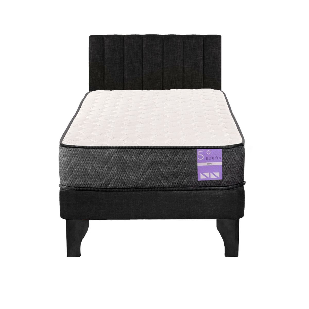 5 SUEÑO - Cama Europea 1,5 Plazas Aura + Respaldo Tubular Negro Negro