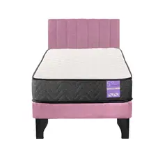 5 SUEÑO - Cama Europea 1,5 Plazas Aura + Respaldo Tubular Negro Rosado