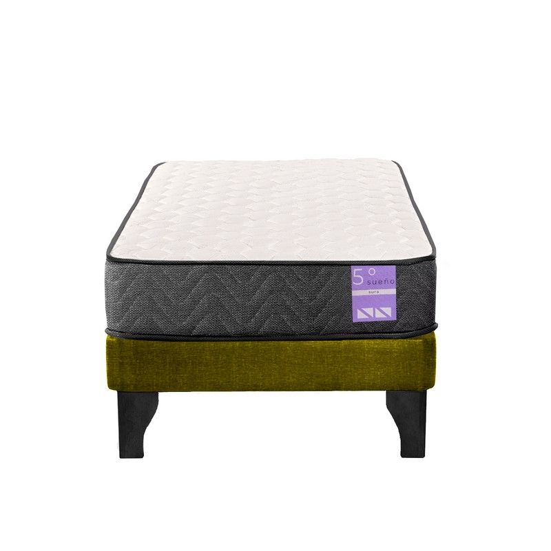 5 SUEÑO - Cama Europea 1 Plaza Aura Base + Colchón Negro Verde