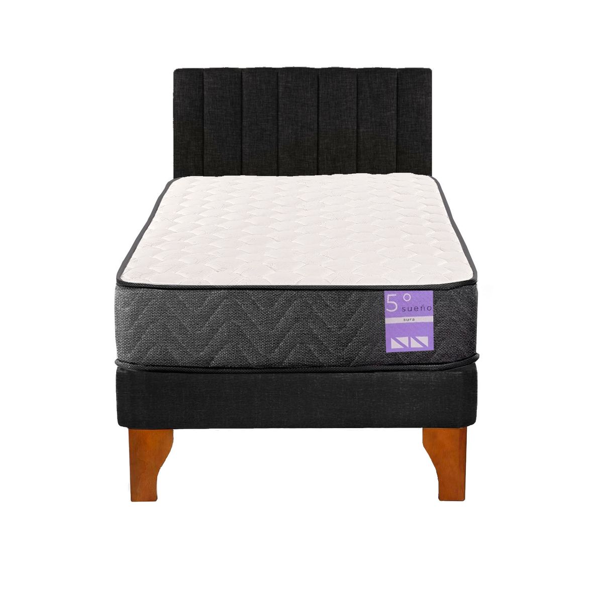5 SUEÑO - Cama Europea 1 Plaza Aura + Respaldo Tubular Madera Negro…