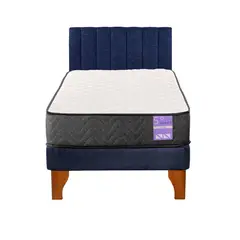 5 SUEÑO - Cama Europea 1 Plaza Aura + Respaldo Tubular Madera Azul
