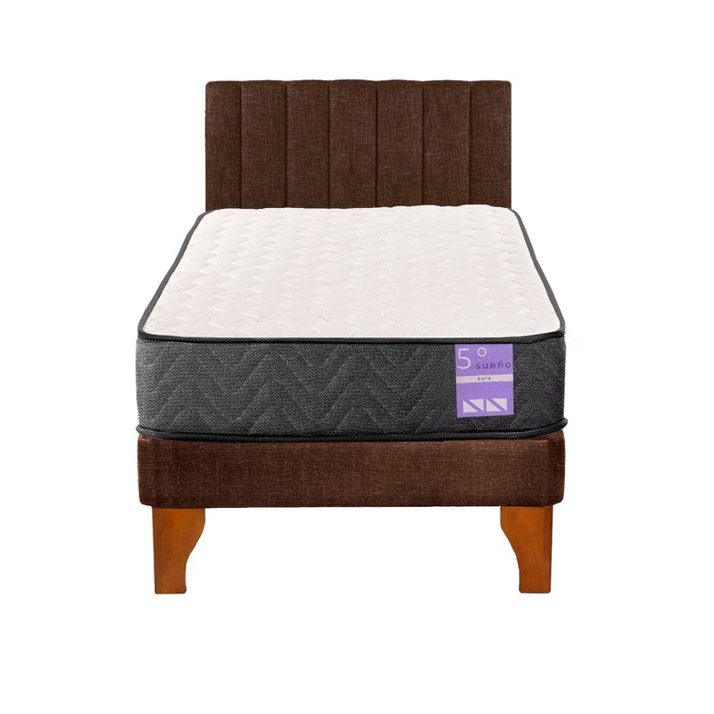 5 SUEÑO - Cama Europea 1 Plaza Aura + Respaldo Tubular Madera Café