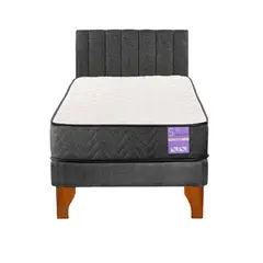 5 SUEÑO - Cama Europea 1 Plaza Aura + Respaldo Tubular Madera Gris