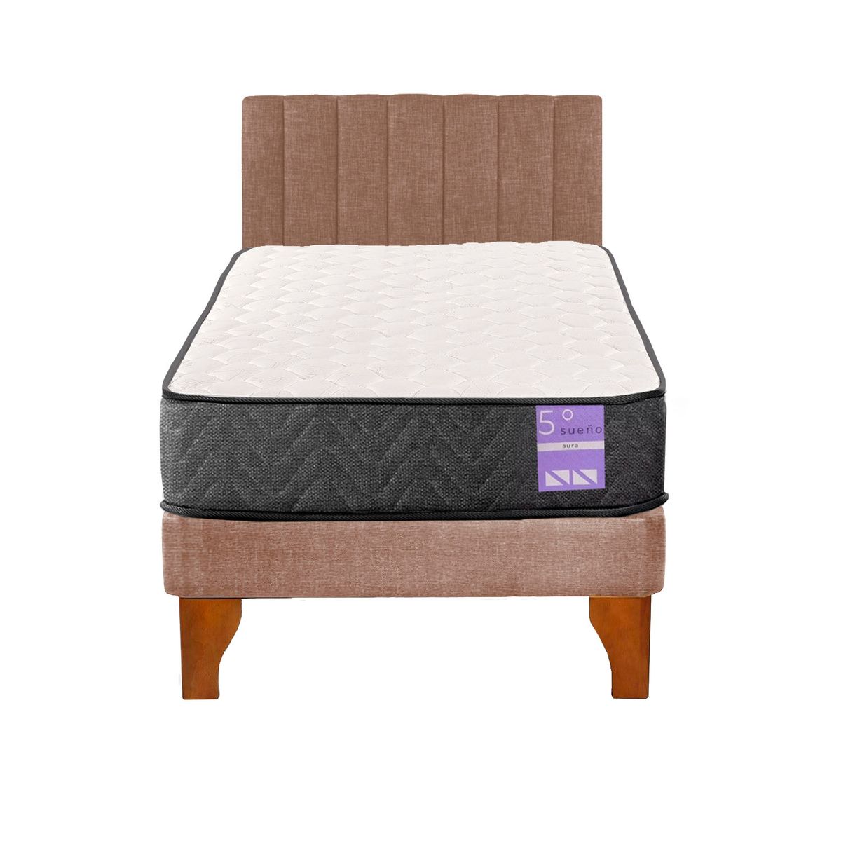 5 SUEÑO - Cama Europea 1 Plaza Aura + Respaldo Tubular Madera Beige…