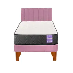5 SUEÑO - Cama Europea 1 Plaza Aura + Respaldo Tubular Madera Rosado