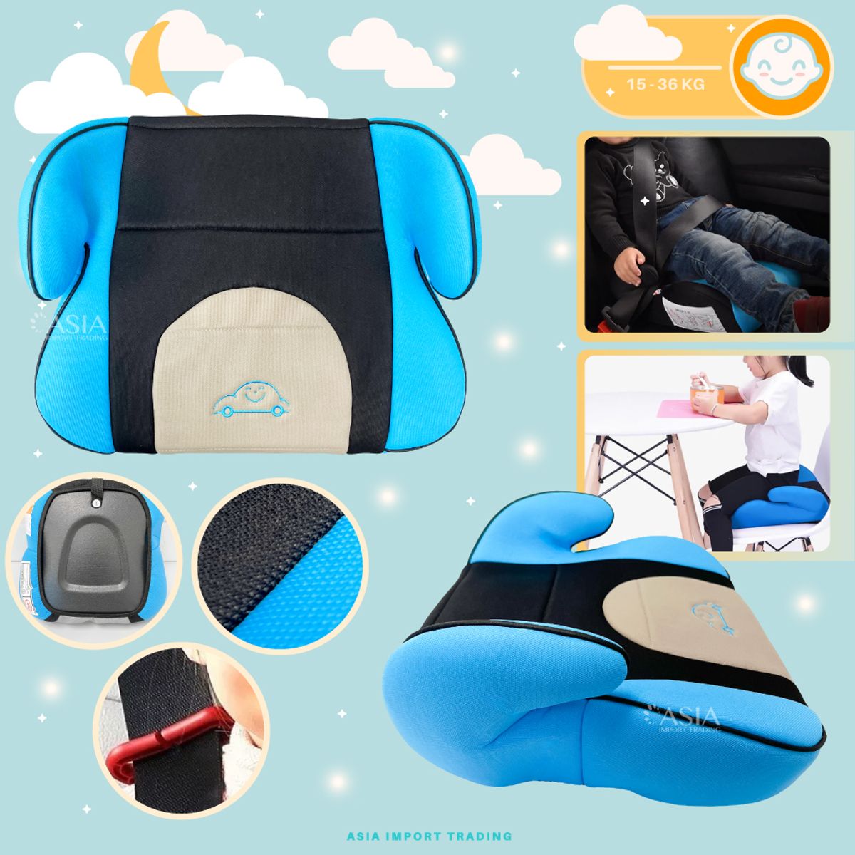 KIDSTAR - Alzador Infantil Booster Car Azul 15-36 kg