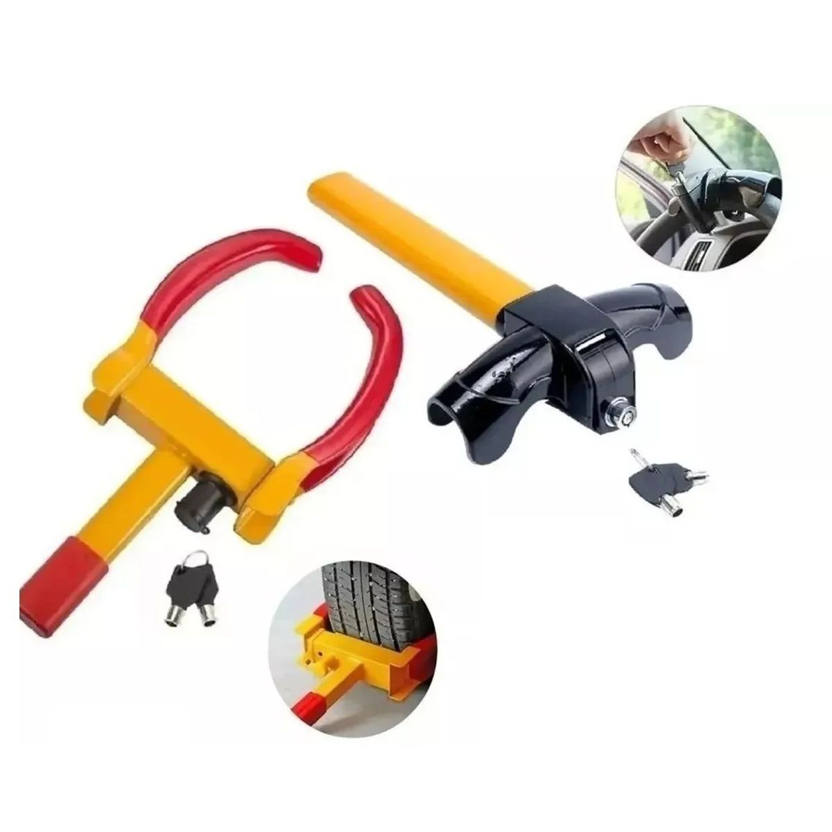 GENERICO - Kit Antirrobo Seguridad Traba Volante T  Traba Rueda Auto