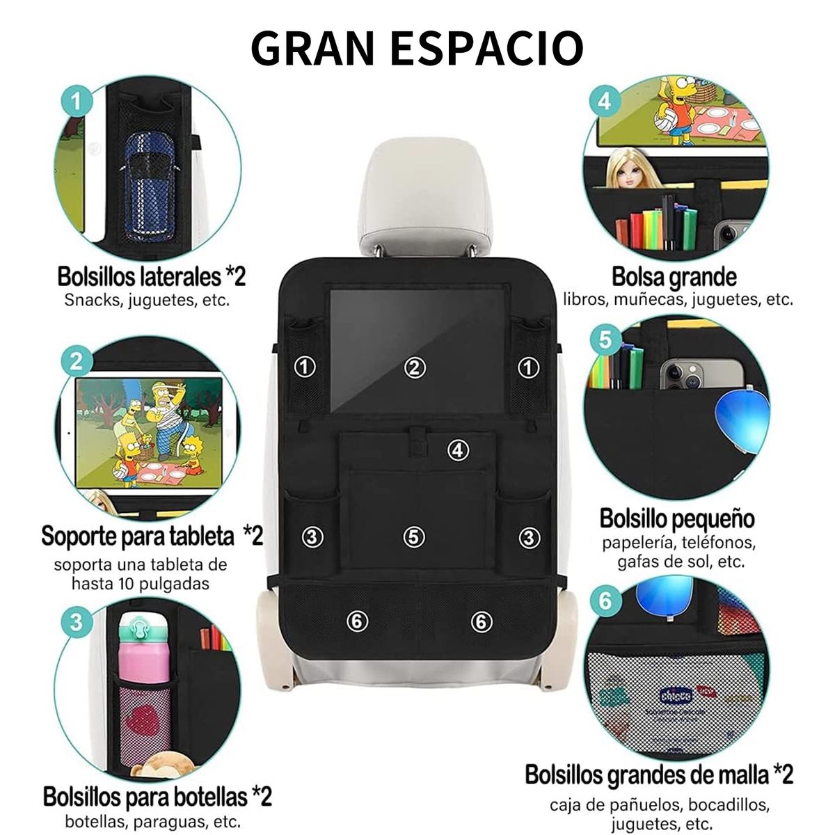 EVERSO - Bolso Organizador Multifunción Asiento Trasero De Auto