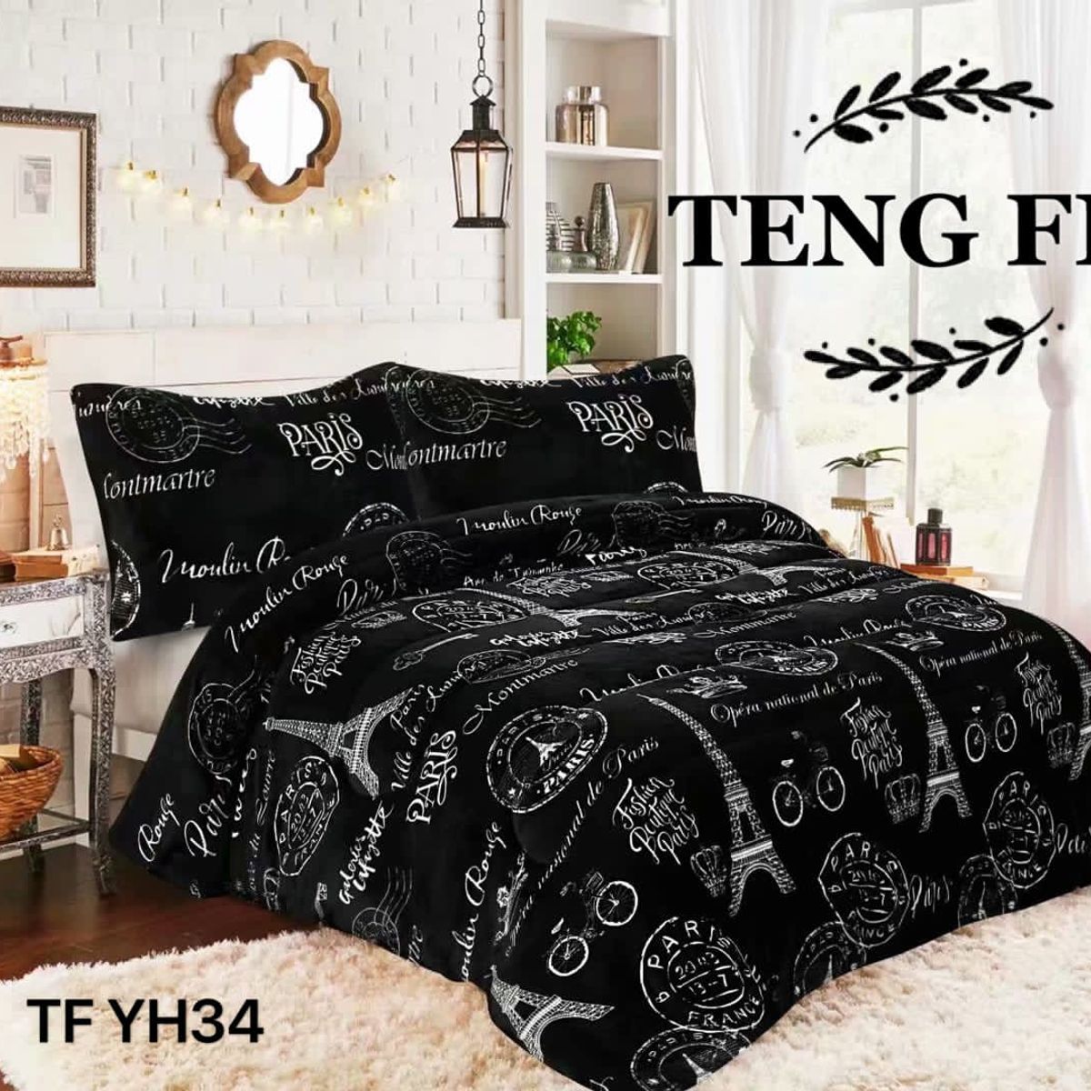 GENERICO - Cobertor de invierno plush con chiporro 2 Plazas - Negro Paris