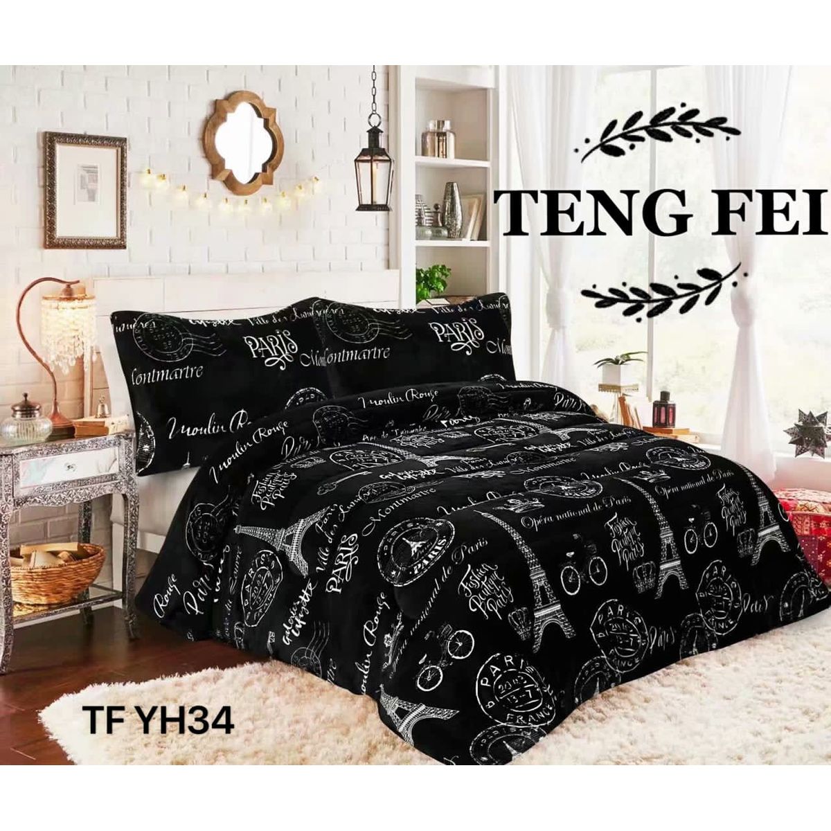 GENERICO - Cobertor de invierno plush con chiporro 2 Plazas - Negro Paris