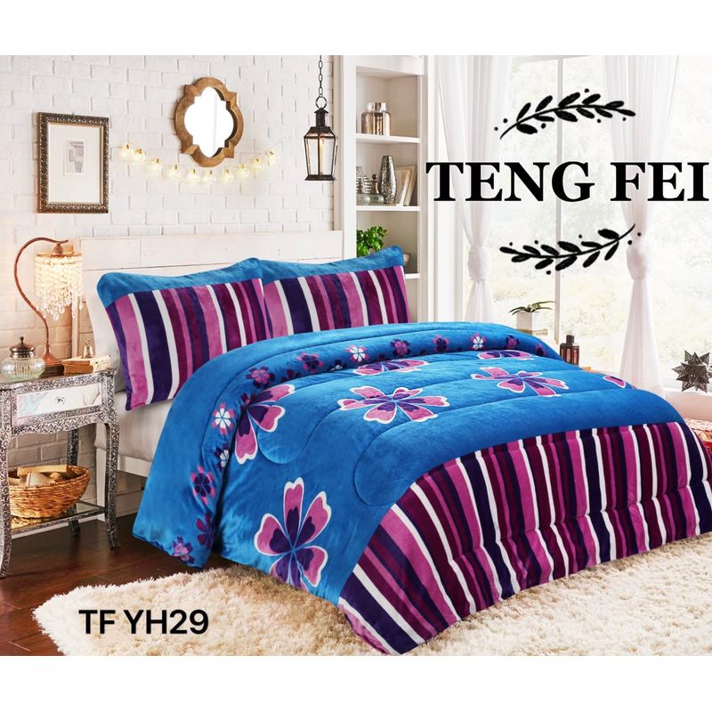 GENERICO - Cobertor de invierno plush con chiporro 2 Plazas - Azul Flores