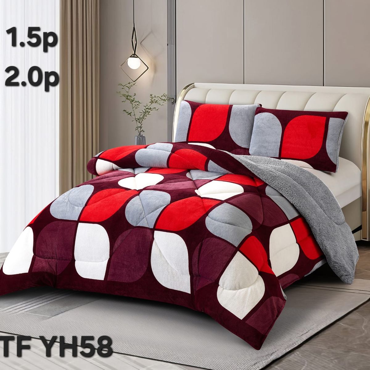 GENERICO - Cobertor de invierno plush con chiporro 2 Plazas - Gris Burdeo