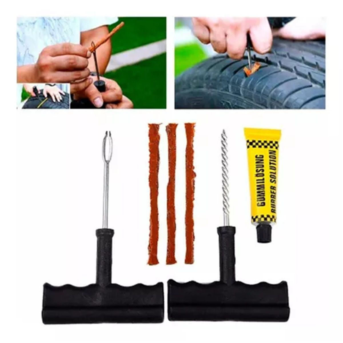 GENERICO - Pack X2 Kit Reparacion Pinchazos Llanta Neumático Auto Moto