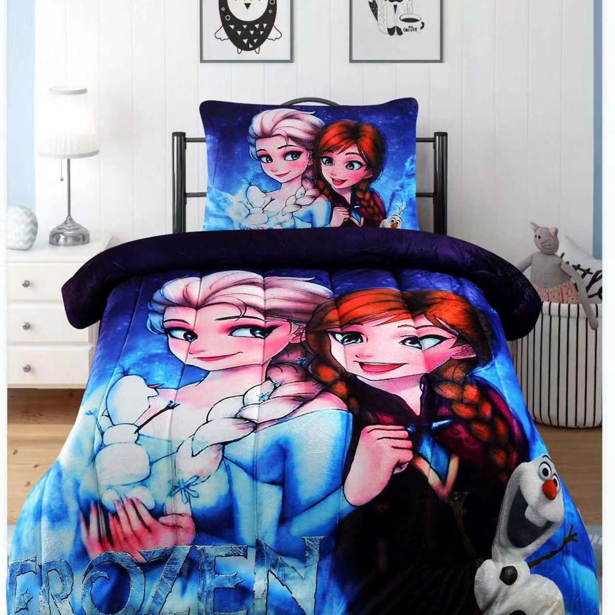 GENERICO - Cubrecama Con Chiporro y Plush Con diseño Infantil 1 5plaza Frozen