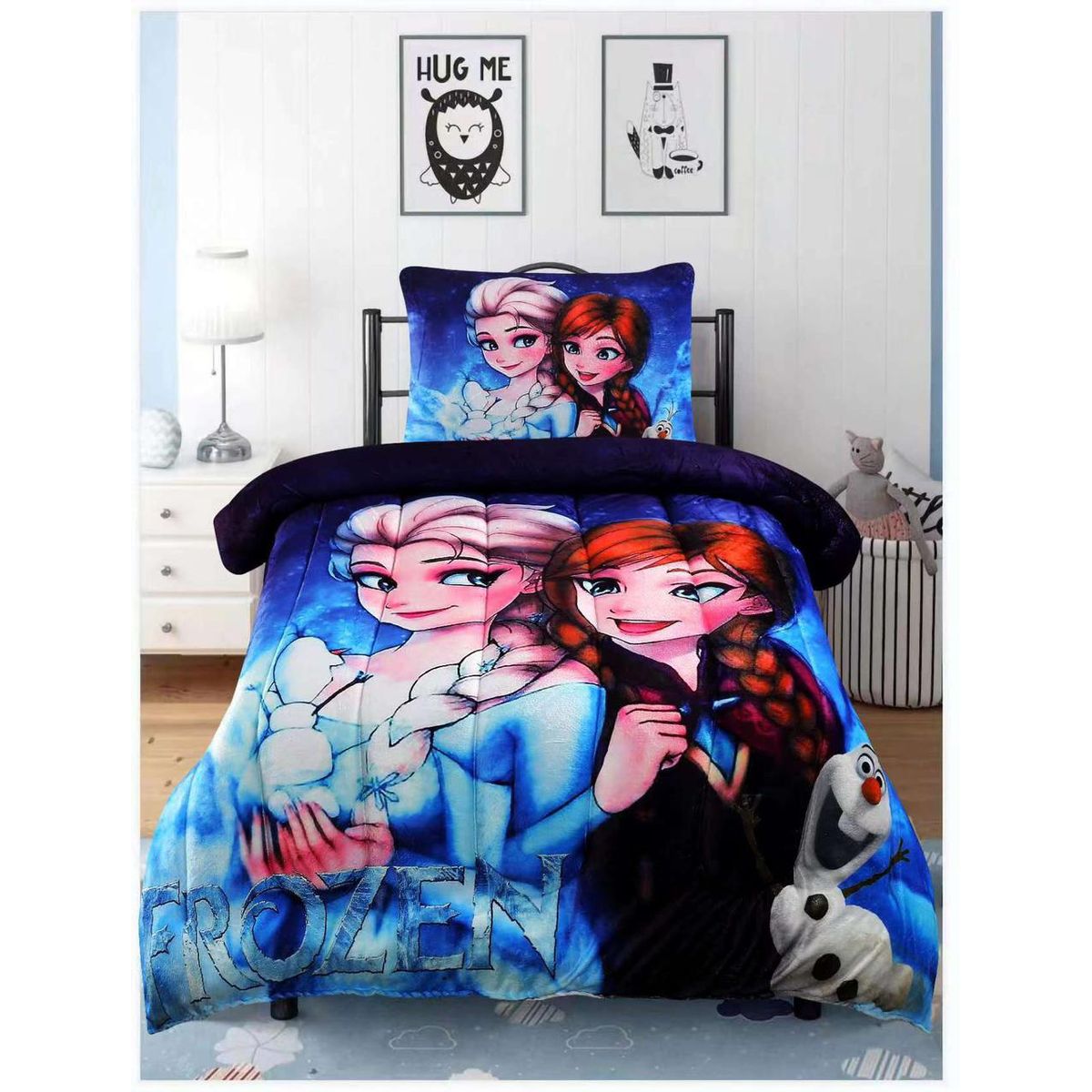 GENERICO - Cubrecama Con Chiporro y Plush Con diseño Infantil 1 5plaza Frozen