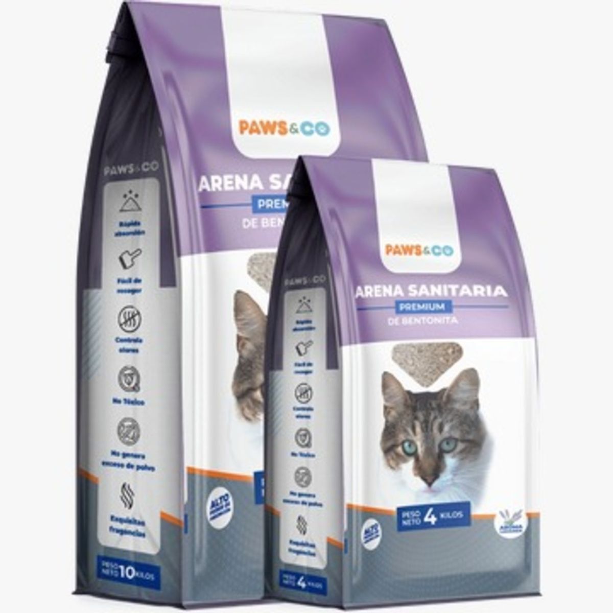 GENERICO - Arena Sanitaria Paws & Co 4 Kg Bentonita (pack x 4 Bolsas).
