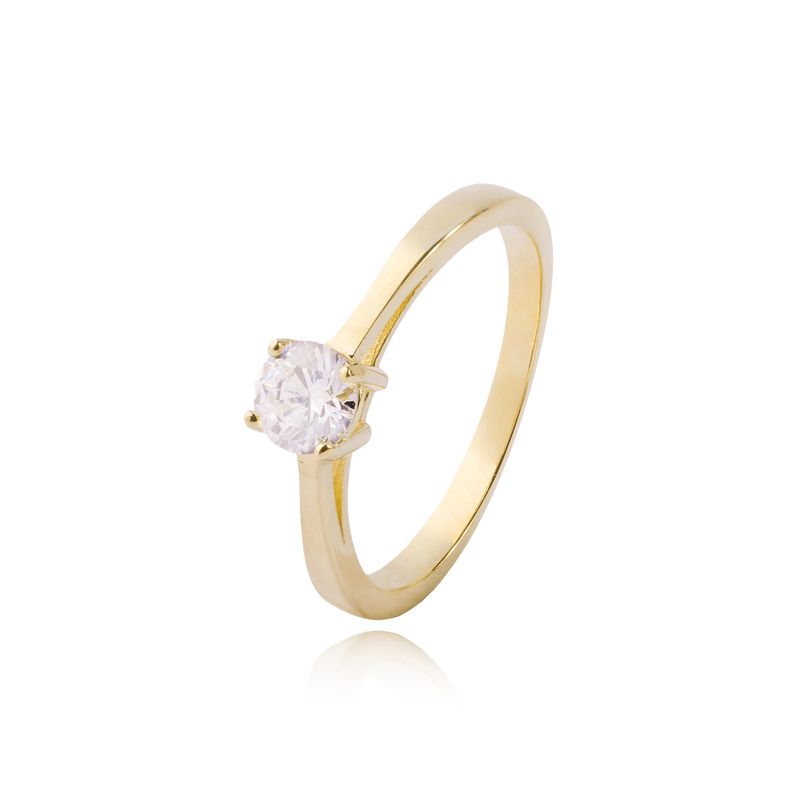 JB JOYAS BARON - Anillo Compromiso de Oro 14kt Solitario Circon 4 Grifas