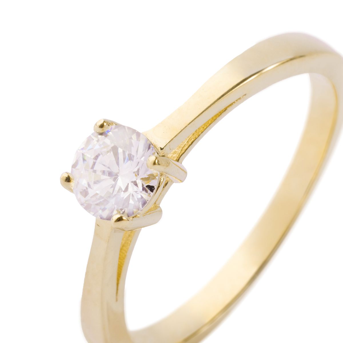 JB JOYAS BARON - Anillo Compromiso de Oro 14kt Solitario Circon 4 Grifas