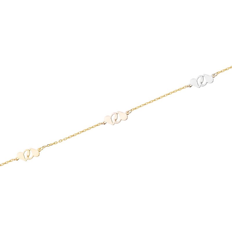 JB JOYAS BARON - Pulsera Oro Tricolor 18kt Modelo Corazón Doble