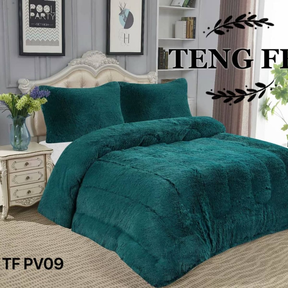 GENERICO - COBERTOR DE INVIERNO PELUDO 1.5 PLAZA CON CHIPORRO TURQUESA TF