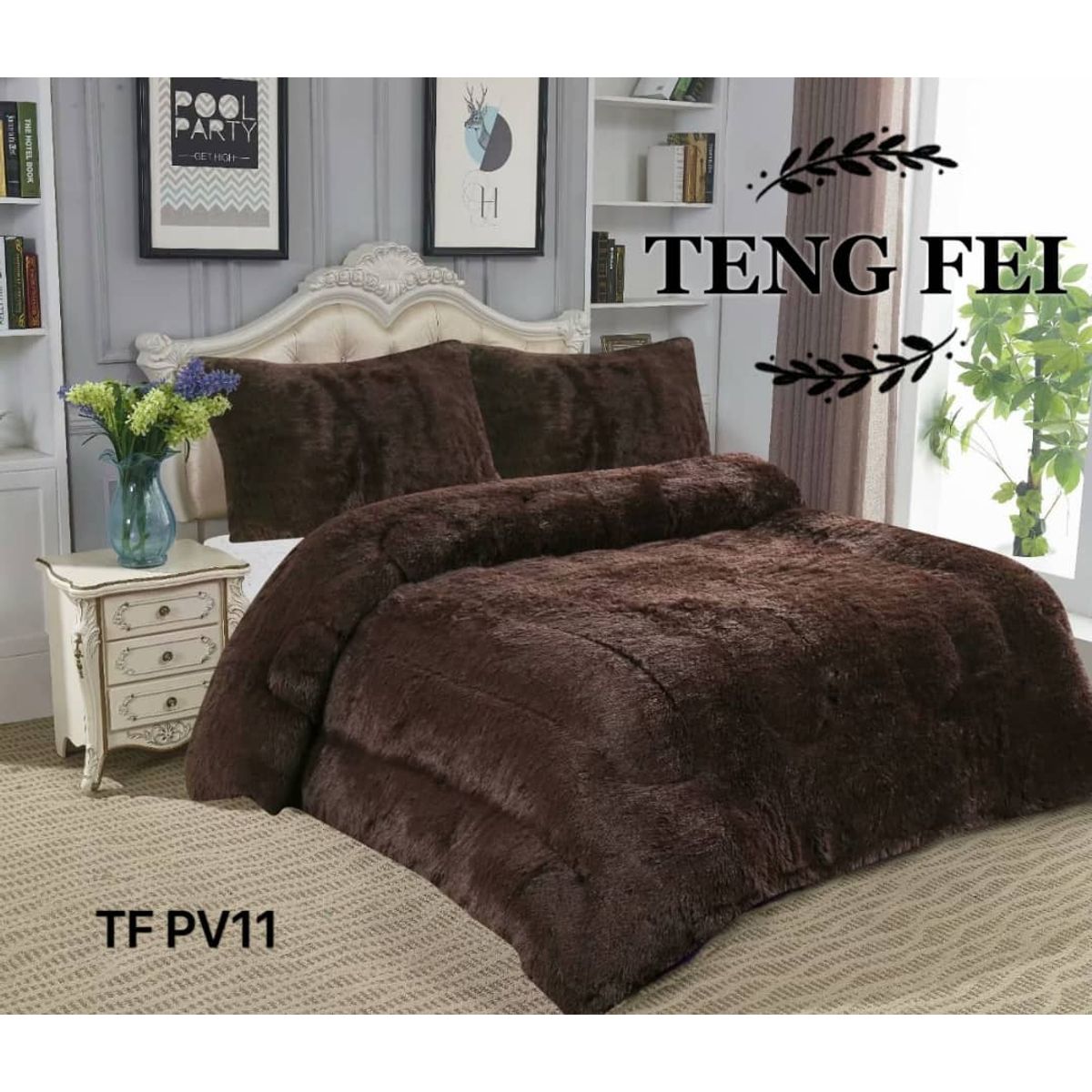 GENERICO - COBERTOR DE INVIERNO Chiporro y  Polar 1.5 Plaza color CAFE Tf