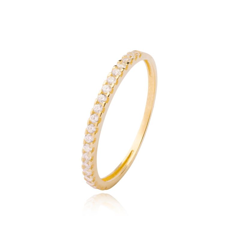 JB JOYAS BARON - Anillo Compromiso de Oro 14kt Medio Cintillo Circonitas Destellantes