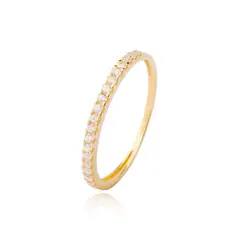 JB JOYAS BARON - Anillo Compromiso de Oro 14kt Medio Cintillo Circonitas Destellantes