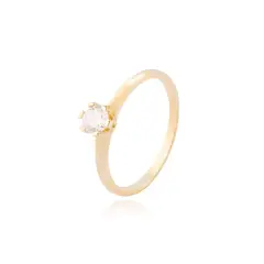 JB JOYAS BARON - Anillo Compromiso de Oro 14kt Solitario Circonita 6 Grifas
