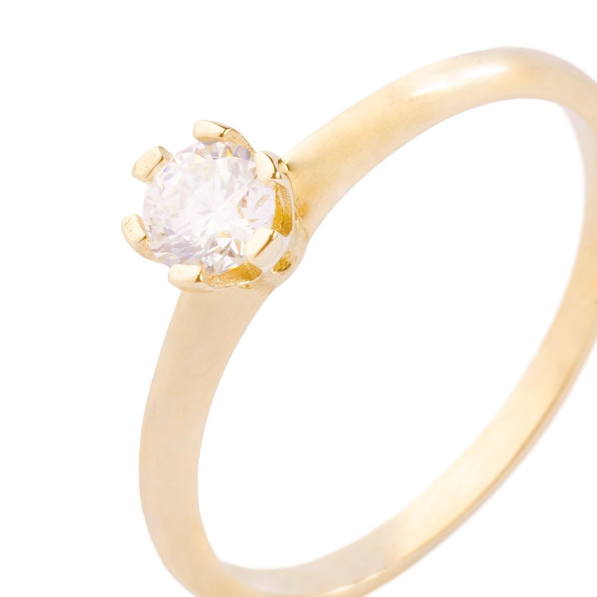 JB JOYAS BARON - Anillo Compromiso de Oro 14kt Solitario Circonita 6 Grifas