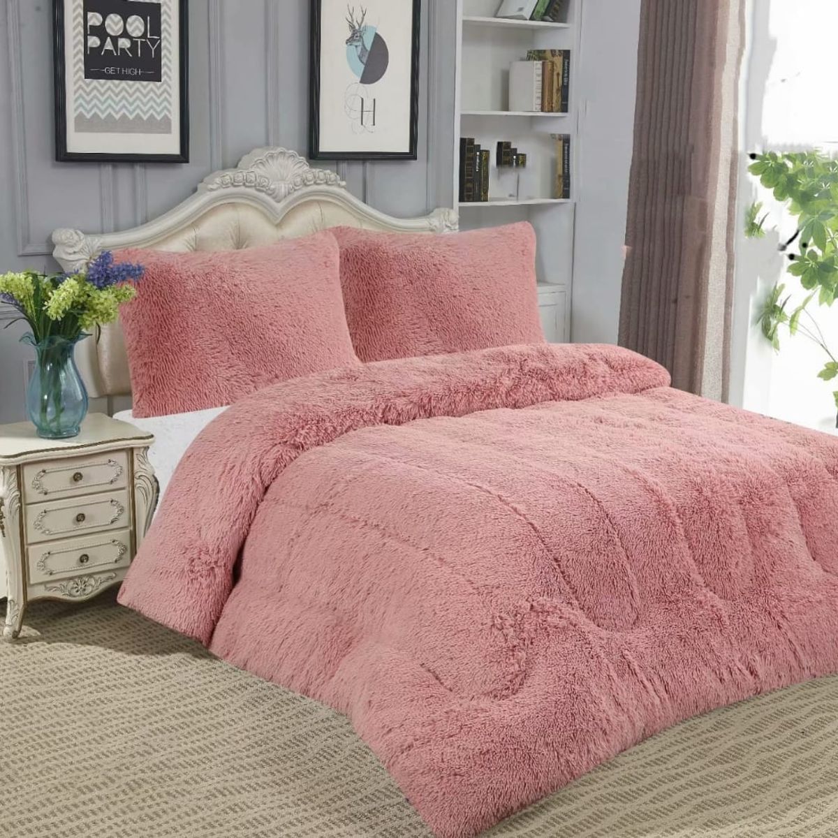 GENERICO - COBERTOR PELUDO CON Chiporro 2 Plaza ROSA 230x250cm Tf