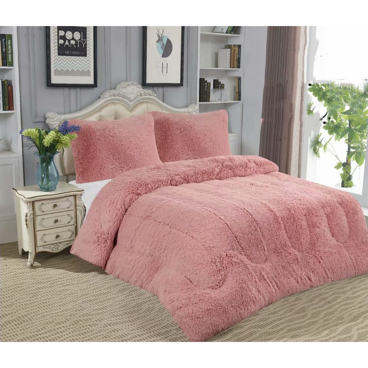 GENERICO - COBERTOR PELUDO CON Chiporro 2 Plaza ROSA 230x250cm Tf