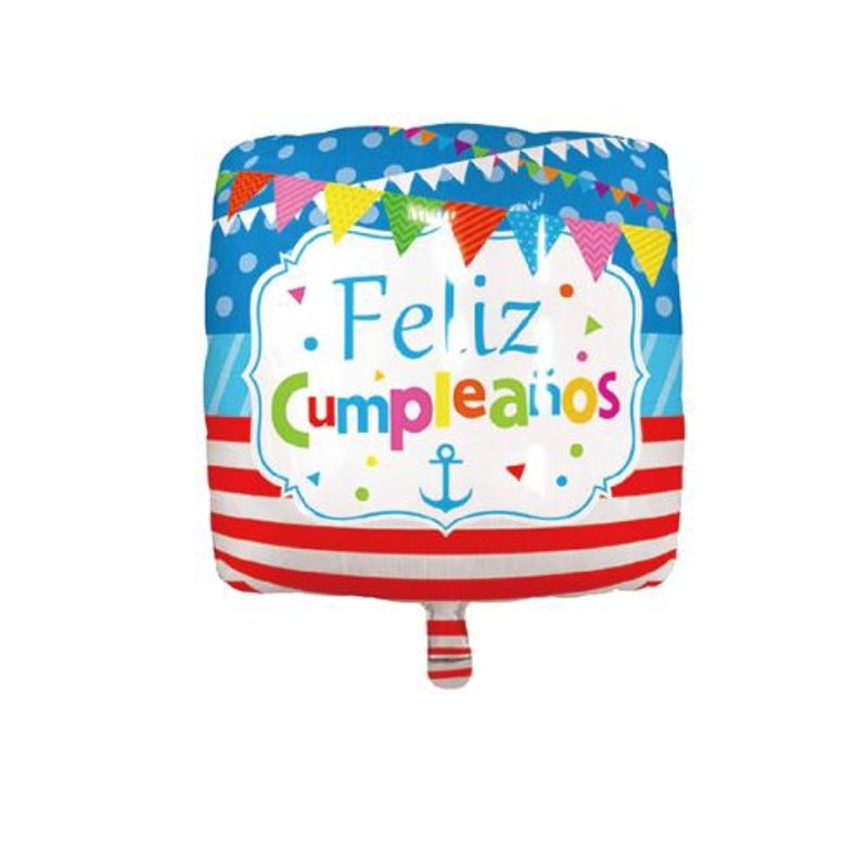 GENERICO - Globo Latex Dibujo Feliz Cumpleaños Cuadrado Colores