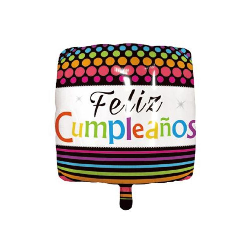 GENERICO - Globo Latex Dibujo Feliz Cumpleaños Colores Cuadrado
