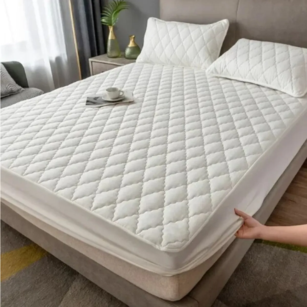 TEVERE - Cubre Colchon Protector Acolchado 1 plaza- Blanco