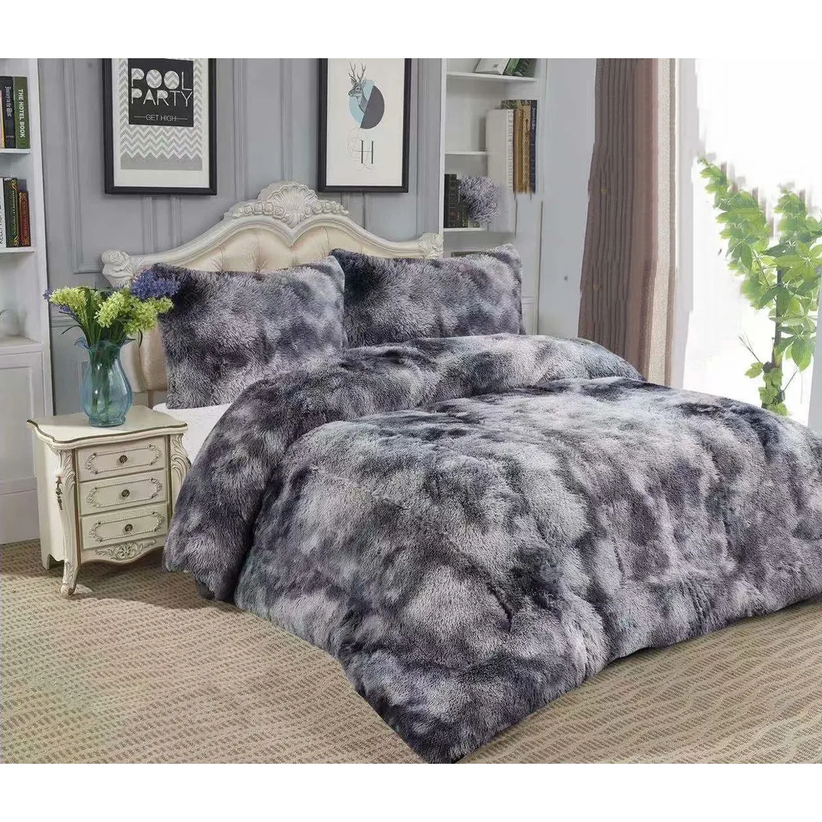 GENERICO - COBERTOR PELUDO DE INVIERNO GRIS JASPEADO  2 Plaza  230x250cm Tf