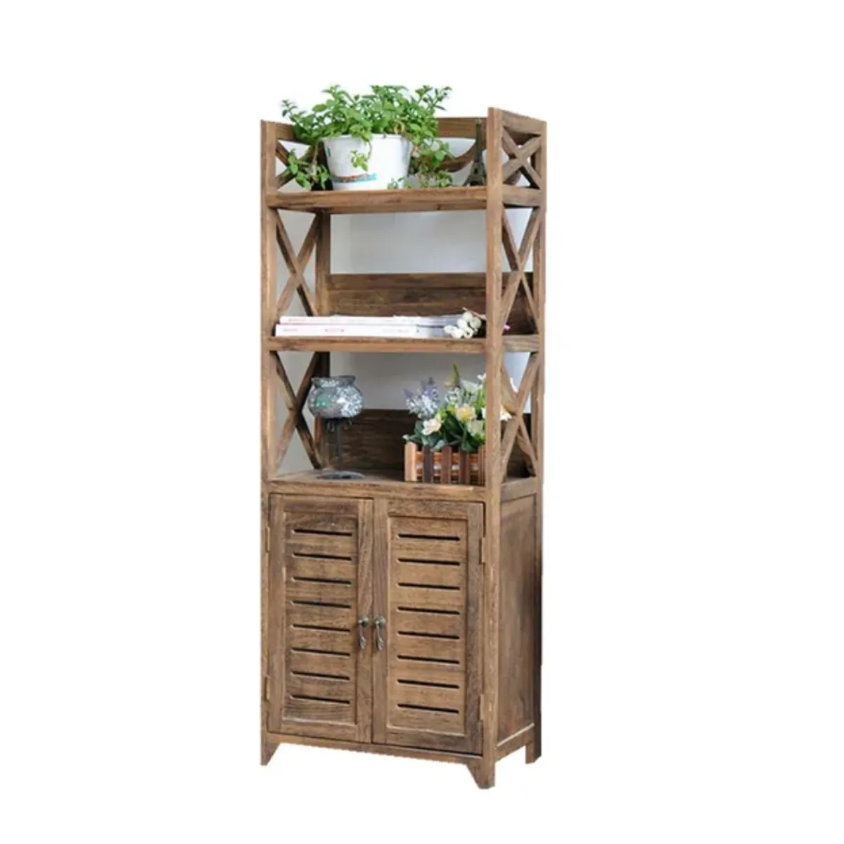 GENERICO - MUEBLE ESTANTE DE MADERA CON PUERTAS DE CELOSIA COLOR CAFE