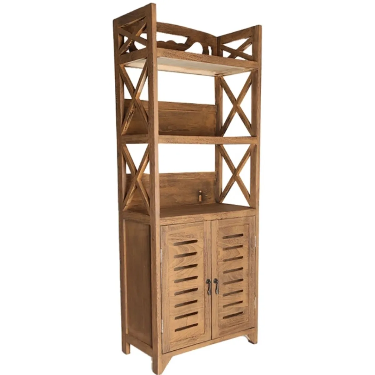 GENERICO - MUEBLE ESTANTE DE MADERA CON PUERTAS DE CELOSIA COLOR CAFE