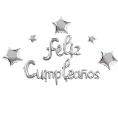 GENERICO - Globos Letras Feliz Cumpleaños Color Plateado Latex