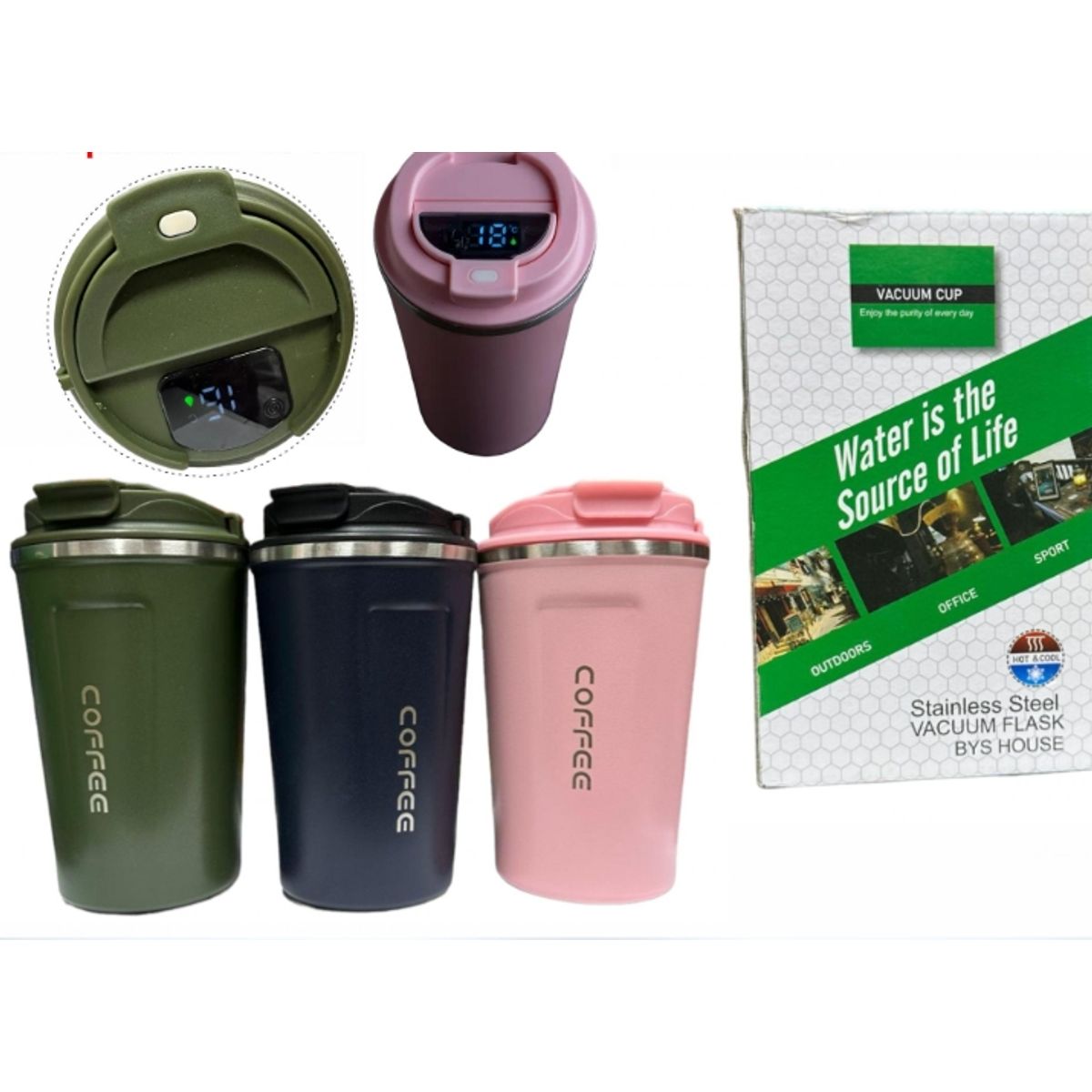 GENERICO - Vaso Térmico Tapa Coffee Acero Inoxidable Negro